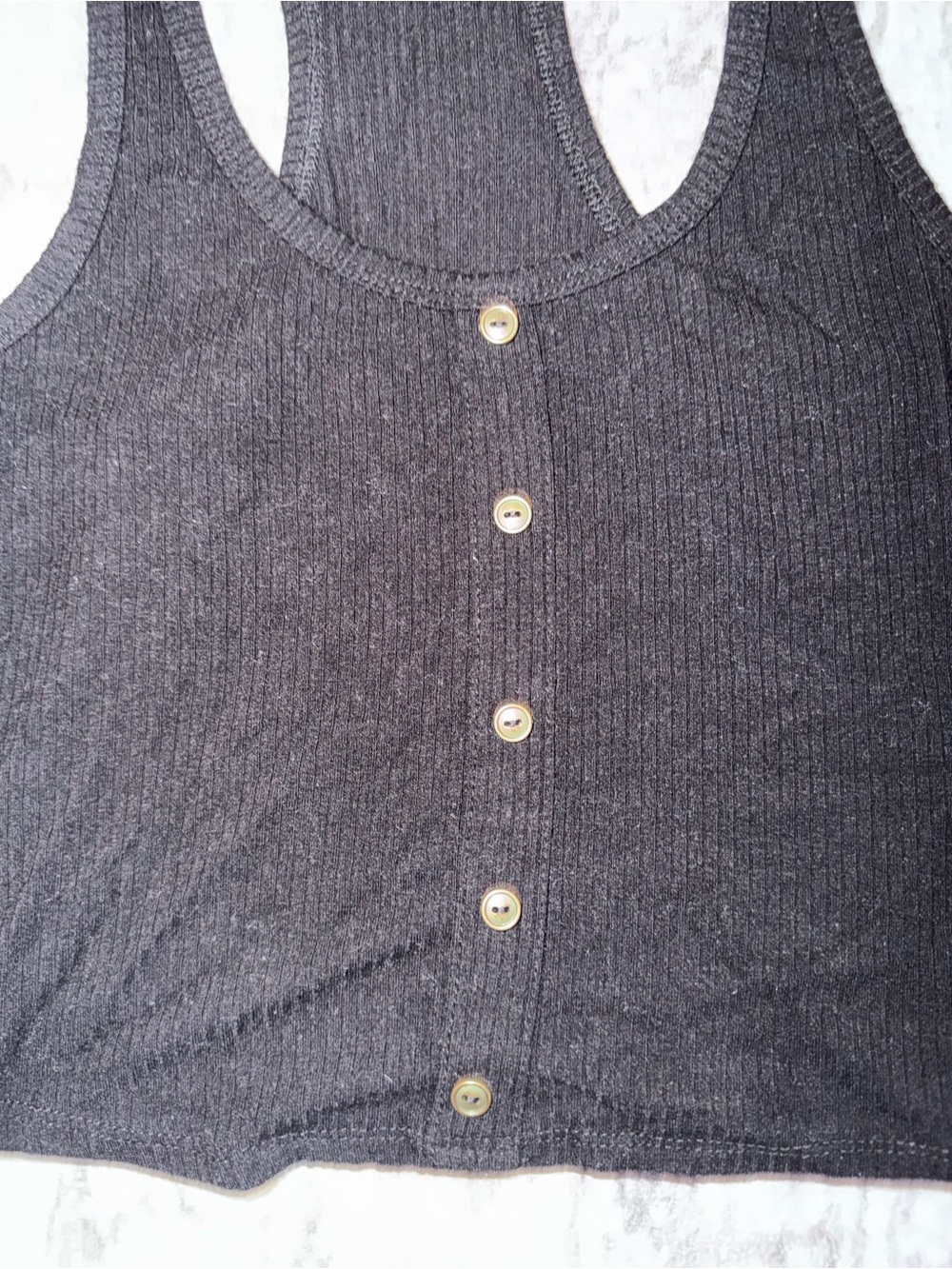 Bozzolo Black Ribbed Cropped Racerback Button-Front Tank Top size Small - Picture 2 of 4